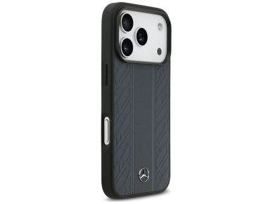 Funda Mercedes de piel con estampado de hojas de laurel y rayas MagSafe para iPhone 17 Pro - Azul