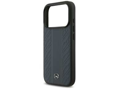 Funda Mercedes de piel con estampado de hojas de laurel y rayas MagSafe para iPhone 17 Pro - Azul
