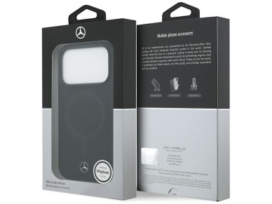 Capa MagSafe Mercedes em couro liso para iPhone 17 Pro - Preta Capa MagSafe Mercedes em couro liso para iPhone 17 Pro - Preta