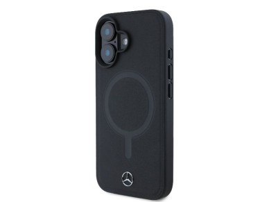 Mercedes Plain Smooth Leather MagSafe iPhone 16 Case - Black Mercedes Plain Smooth Leather MagSafe iPhone 16 Case - Black