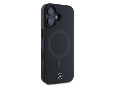 Mercedes Plain Smooth Leather MagSafe iPhone 16 Case - Black Mercedes Plain Smooth Leather MagSafe iPhone 16 Case - Black
