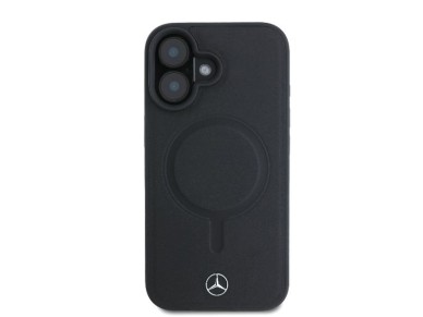 Mercedes Plain Smooth Leather MagSafe iPhone 16 Case - Black Mercedes Plain Smooth Leather MagSafe iPhone 16 Case - Black