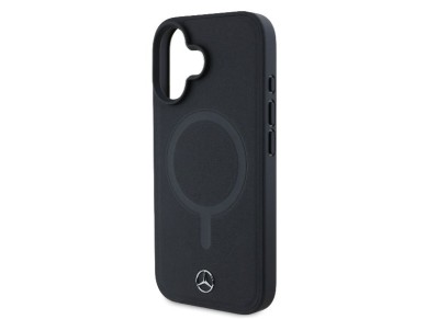 Mercedes Plain Smooth Leather MagSafe iPhone 16 Case - Black Mercedes Plain Smooth Leather MagSafe iPhone 16 Case - Black