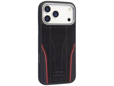 Funda MagSafe de piel auténtica Audi R8 para iPhone 17 Pro Max - Negro y rojo Funda MagSafe de piel auténtica Audi R8 para iPhone 17 Pro Max - Negro y rojo
