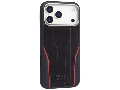 Audi R8 Genuine Leather MagSafe Case for iPhone 17 Pro - Black and Red Audi R8 Genuine Leather MagSafe Case for iPhone 17 Pro - Black and Red
