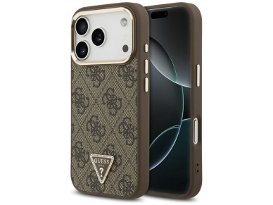 Capa Guess 4G com logotipo triangular e MagSafe para iPhone 17 Pro - Marrom e Dourada Capa Guess 4G com logotipo triangular e MagSafe para iPhone 17 Pro - Marrom e Dourada