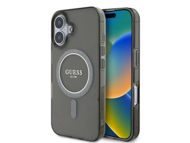 Guess IML Glitter Circle MagSafe case for iPhone 16 - black Guess IML Glitter Circle MagSafe case for iPhone 16 - black