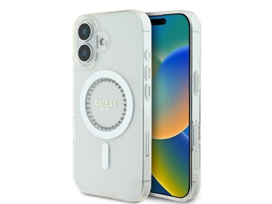 Guess IML Rhinestones MagSafe Case for iPhone 16 - White Guess IML Rhinestones MagSafe Case for iPhone 16 - White