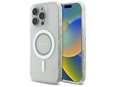 Capa Guess IML com strass e MagSafe para iPhone 16 Pro Max - Branca Capa Guess IML com strass e MagSafe para iPhone 16 Pro Max - Branca