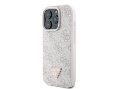 Guess Leather 4G Triangle Strass MagSafe Case for iPhone 16 Pro Max - Pink