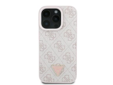 Guess Leather 4G Triangle Strass MagSafe Case for iPhone 16 Pro Max - Pink