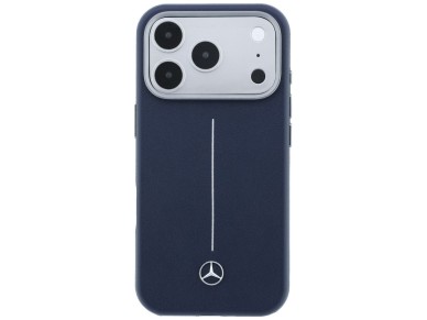 Mercedes Leather Semi Wrap Iconic Line MagSafe Case for iPhone 17 Pro Max - Navy Blue Mercedes Leather Semi Wrap Iconic Line MagSafe Case for iPhone 17 Pro Max - Navy Blue
