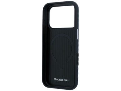 Funda semitransparente de piel Mercedes con efecto madera y MagSafe para iPhone 17 Pro - Azul marino Funda semitransparente de piel Mercedes con efecto madera y MagSafe para iPhone 17 Pro - Azul marino