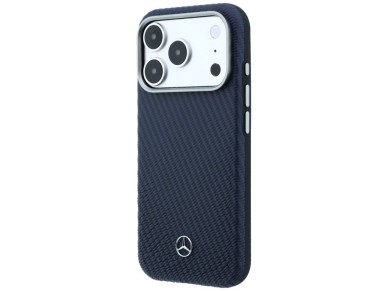 Funda semitransparente de piel Mercedes con efecto madera y MagSafe para iPhone 17 Pro - Azul marino Funda semitransparente de piel Mercedes con efecto madera y MagSafe para iPhone 17 Pro - Azul marino