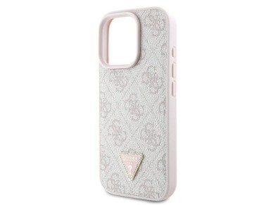 Guess Leather 4G Triangle Strass MagSafe Case for iPhone 16 Pro Max - Pink