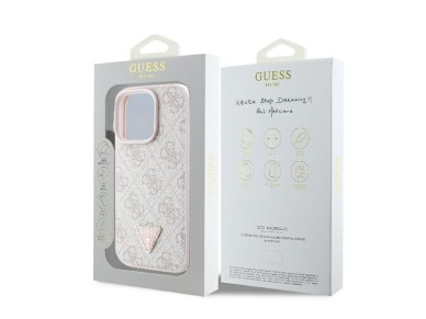 Guess Leather 4G Triangle Strass MagSafe Case for iPhone 16 Pro Max - Pink