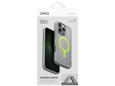 Capa de carregamento Uniq Combat Active Magclick para iPhone 16 Pro Max - Cinza Capa de carregamento Uniq Combat Active Magclick para iPhone 16 Pro Max - Cinza