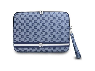 DKNY Sleeve Checkered Pattern Printed Stripes 14" Laptop Case - Blue