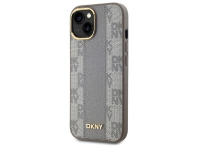 DKNY Leather Checkered Mono Pattern MagSafe iPhone 15 Plus Case - Beige DKNY Leather Checkered Mono Pattern MagSafe iPhone 15 Plus Case - Beige
