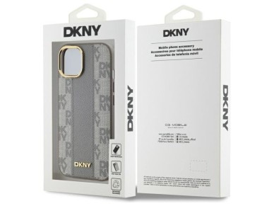 DKNY Leather Checkered Mono Pattern MagSafe iPhone 15 Plus Case - Beige DKNY Leather Checkered Mono Pattern MagSafe iPhone 15 Plus Case - Beige