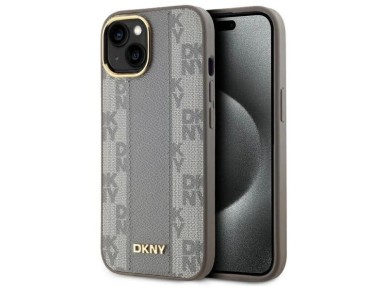 Capa DKNY em couro com estampa xadrez monocromática e MagSafe para iPhone 15 Plus - Bege Capa DKNY em couro com estampa xadrez monocromática e MagSafe para iPhone 15 Plus - Bege
