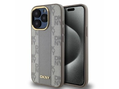 DKNY Leather Checkered Mono Pattern MagSafe iPhone 15 Pro Case - Beige DKNY Leather Checkered Mono Pattern MagSafe iPhone 15 Pro Case - Beige