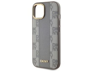 DKNY Leather Checkered Mono Pattern MagSafe iPhone 15 Plus Case - Beige DKNY Leather Checkered Mono Pattern MagSafe iPhone 15 Plus Case - Beige