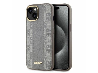 DKNY Leather Checkered Mono Pattern MagSafe iPhone 14 Case - Beige DKNY Leather Checkered Mono Pattern MagSafe iPhone 14 Case - Beige