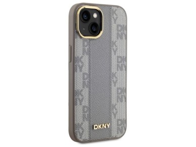 DKNY Leather Checkered Mono Pattern MagSafe iPhone 15 Plus Case - Beige DKNY Leather Checkered Mono Pattern MagSafe iPhone 15 Plus Case - Beige