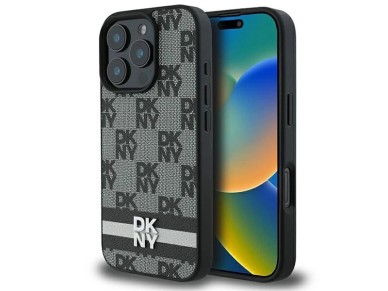 Funda DKNY con estampado de cuadros y rayas estampadas para iPhone 16 Pro - Negra Funda DKNY con estampado de cuadros y rayas estampadas para iPhone 16 Pro - Negra