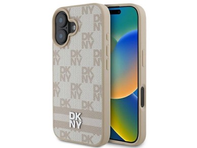 DKNY Checkered Pattern & Printed Stripes iPhone 16 Case - Pink DKNY Checkered Pattern & Printed Stripes iPhone 16 Case - Pink