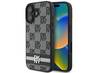 DKNY Checkered Pattern & Printed Stripes iPhone 16 Case - Black DKNY Checkered Pattern & Printed Stripes iPhone 16 Case - Black