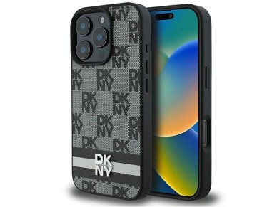 DKNY Checkered Pattern & Printed Stripes Case for iPhone 16 Pro Max - Black