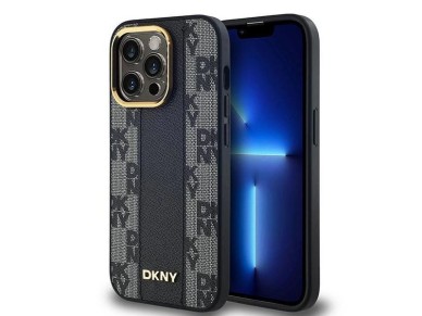 DKNY Leather Checkered Mono Pattern MagSafe Case for iPhone 13 Pro / 13 - Black