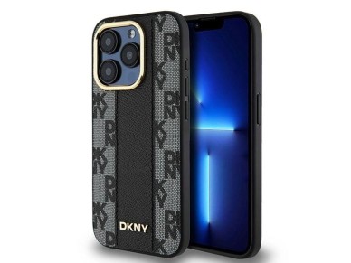 DKNY Leather Checkered Mono Pattern MagSafe iPhone 15 Pro Max Case - Black DKNY Leather Checkered Mono Pattern MagSafe iPhone 15 Pro Max Case - Black