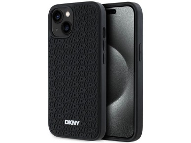 Capa DKNY 3D de borracha com padrão repetido para iPhone 15 Plus - preta Capa DKNY 3D de borracha com padrão repetido para iPhone 15 Plus - preta