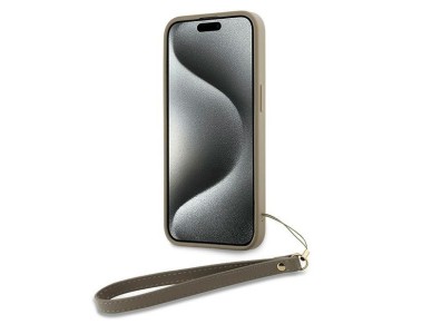 DKNY Wrist Strap Stock Logo case for iPhone 15 Plus - beige DKNY Wrist Strap Stock Logo case for iPhone 15 Plus - beige