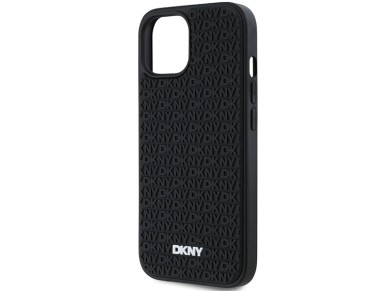 Capa DKNY 3D de borracha com padrão repetido para iPhone 15 Plus - preta Capa DKNY 3D de borracha com padrão repetido para iPhone 15 Plus - preta