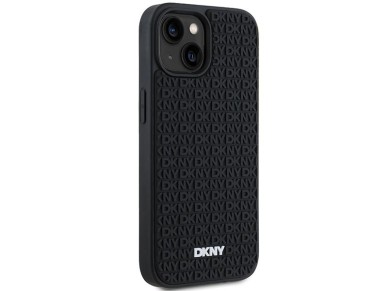 Capa DKNY 3D de borracha com padrão repetido para iPhone 15 Plus - preta Capa DKNY 3D de borracha com padrão repetido para iPhone 15 Plus - preta