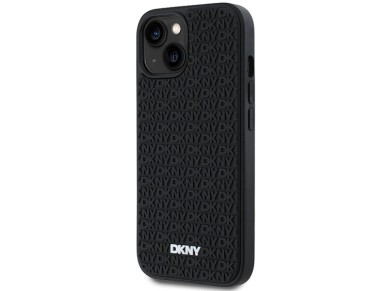 Capa DKNY 3D de borracha com padrão repetido para iPhone 15 Plus - preta Capa DKNY 3D de borracha com padrão repetido para iPhone 15 Plus - preta