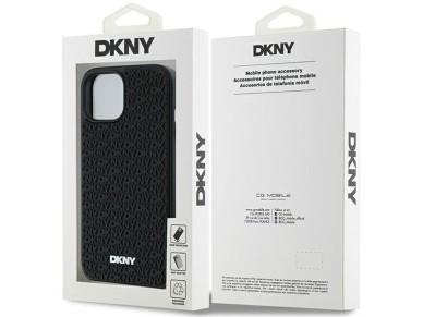 Capa DKNY 3D de borracha com padrão repetido para iPhone 15 Plus - preta Capa DKNY 3D de borracha com padrão repetido para iPhone 15 Plus - preta