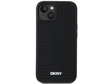 Capa DKNY 3D de borracha com padrão repetido para iPhone 15 Plus - preta Capa DKNY 3D de borracha com padrão repetido para iPhone 15 Plus - preta