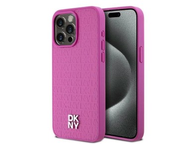 DKNY Leather Monogram Pattern Metal Logo MagSafe Case for iPhone 15 Pro Max - Pink DKNY Leather Monogram Pattern Metal Logo MagSafe Case for iPhone 15 Pro Max - Pink