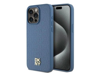 DKNY Leather Monogram Pattern Metal Logo MagSafe Case for iPhone 15 Pro Max - Blue DKNY Leather Monogram Pattern Metal Logo MagSafe Case for iPhone 15 Pro Max - Blue