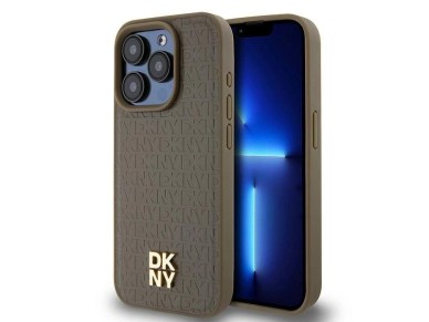 DKNY Leather Pattern Metal Logo MagSafe Case for iPhone 15 Pro Max - Brown DKNY Leather Pattern Metal Logo MagSafe Case for iPhone 15 Pro Max - Brown