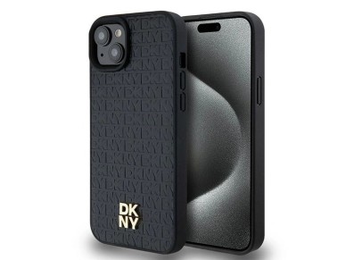 DKNY Leather Monogram Pattern Metal Logo MagSafe Case for iPhone 15 Plus / 14 Plus - Black DKNY Leather Monogram Pattern Metal Logo MagSafe Case for iPhone 15 Plus / 14 Plus - Black