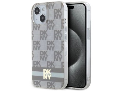 DKNY IML Checkered Mono Pattern & Printed Stripes MagSafe Case for iPhone 15 Plus / 14 Plus - Beige