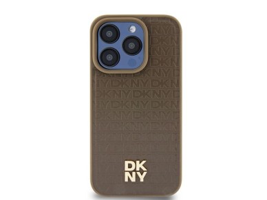DKNY Leather Pattern Metal Logo MagSafe case for iPhone 14 Pro - brown DKNY Leather Pattern Metal Logo MagSafe case for iPhone 14 Pro - brown