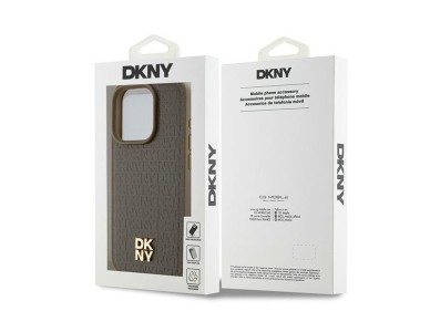 DKNY Leather Pattern Metal Logo MagSafe case for iPhone 14 Pro - brown DKNY Leather Pattern Metal Logo MagSafe case for iPhone 14 Pro - brown