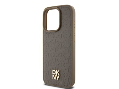 DKNY Leather Pattern Metal Logo MagSafe case for iPhone 14 Pro - brown DKNY Leather Pattern Metal Logo MagSafe case for iPhone 14 Pro - brown